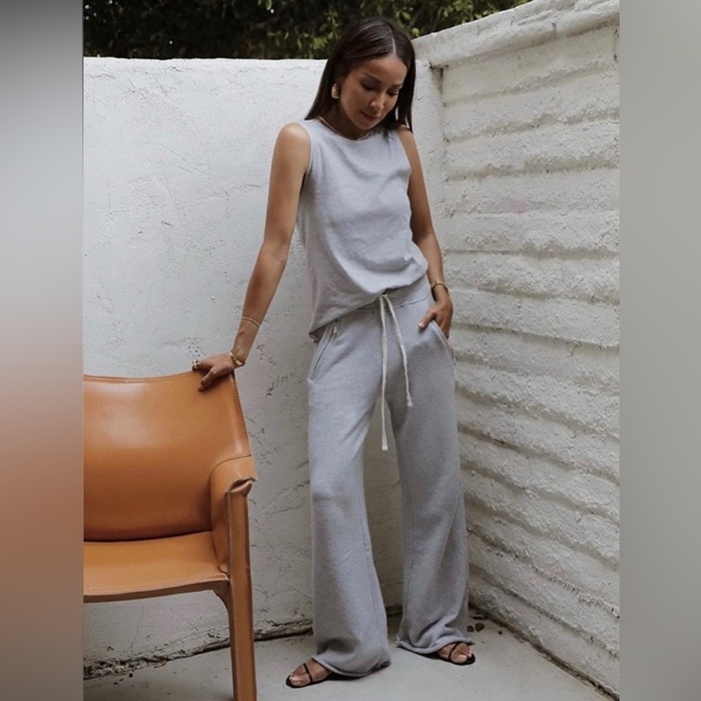 Bandier x Sincerely Jules The Flint Wide Legged Sweatpant in Heathered Grey.